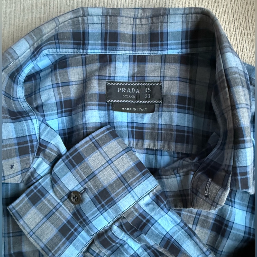 Prada Men's Casual Blue Checkered Shirt